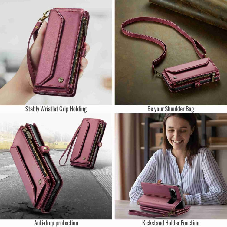 For Google Pixel 7a CaseMe C36 Card Slots Zipper Wallet RFID Anti-theft Leather Phone Case(Wine Red) - Google Cases by CaseMe | Online Shopping South Africa | PMC Jewellery | Buy Now Pay Later Mobicred