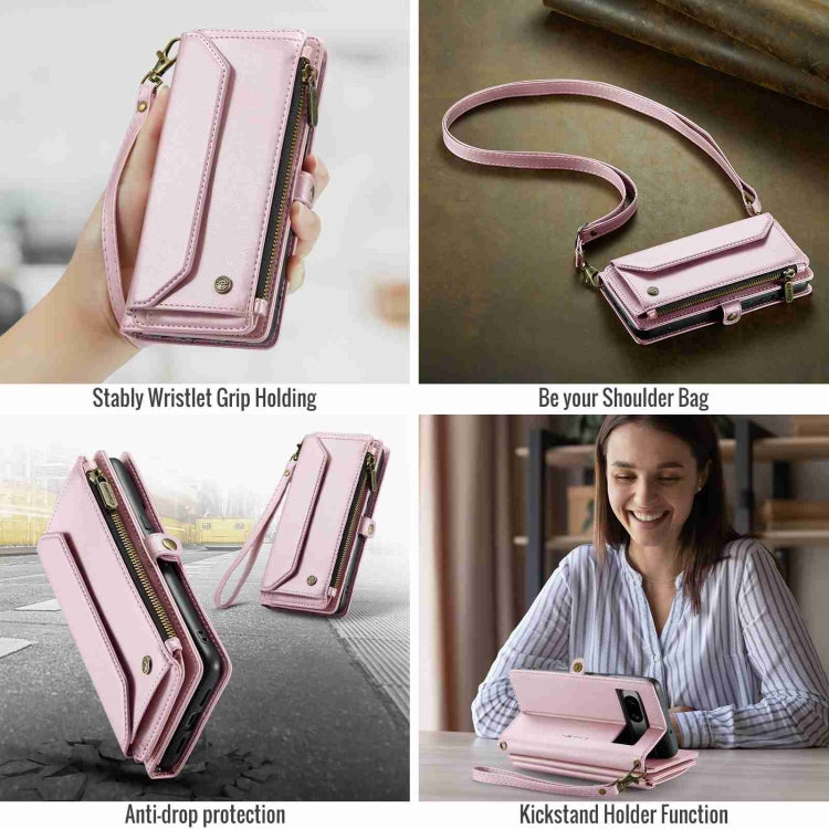 For Google Pixel 7a CaseMe C36 Card Slots Zipper Wallet RFID Anti-theft Leather Phone Case(Pink) - Google Cases by CaseMe | Online Shopping South Africa | PMC Jewellery | Buy Now Pay Later Mobicred