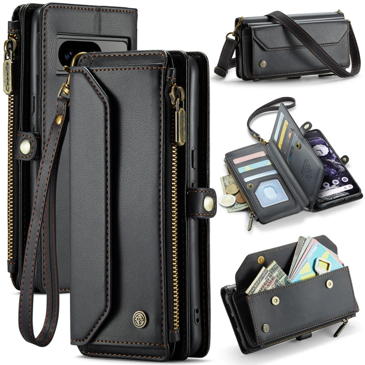 For Google Pixel 8 CaseMe C36 Card Slots Zipper Wallet RFID Anti-theft Leather Phone Case(Black) - Google Cases by CaseMe | Online Shopping South Africa | PMC Jewellery | Buy Now Pay Later Mobicred