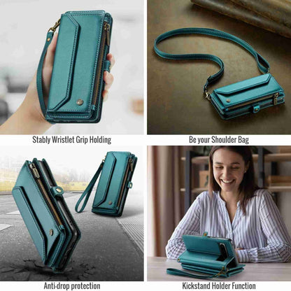 For Google Pixel 8 Pro CaseMe C36 Card Slots Zipper Wallet RFID Anti-theft Leather Phone Case(Blue-green) - Google Cases by CaseMe | Online Shopping South Africa | PMC Jewellery | Buy Now Pay Later Mobicred