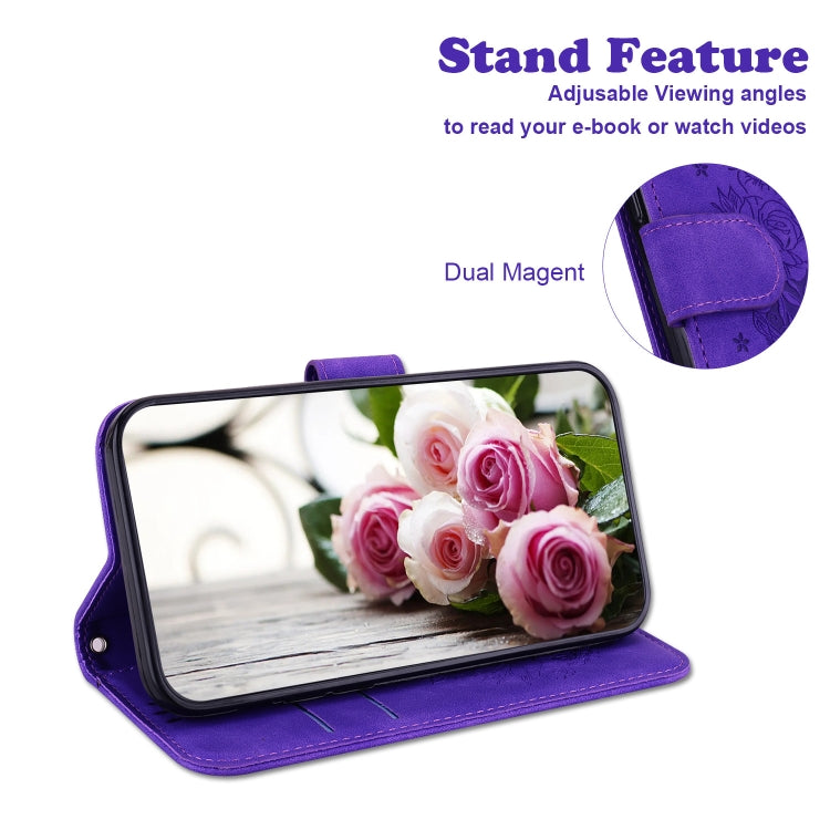 For iPhone 16e Butterfly Rose Embossed Leather Phone Case(Purple) - iPhone 16e Cases by PMC TechLife | Online Shopping South Africa | PMC TechLife | Buy Now Pay Later Mobicred