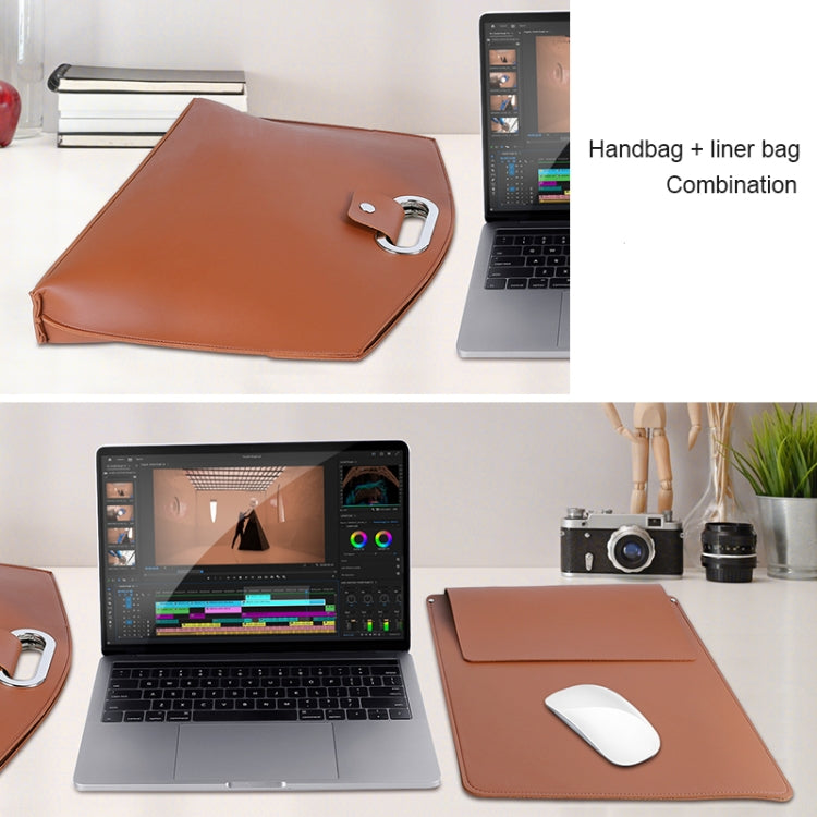 Waterproof PU Laptop Handbag Inner Bag for 12-14 inch Laptop(Brown) - 12.1 inch by PMC Jewellery | Online Shopping South Africa | PMC Jewellery | Buy Now Pay Later Mobicred