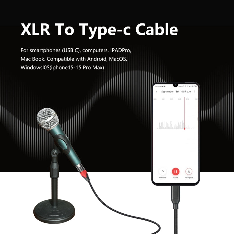 TY03RE Type-C Male to XLR Female Audio Cable for Dynamic Microphone, Length:3m(Black) - Microphone Audio Cable & Connector by PMC TechLife | Online Shopping South Africa | PMC TechLife | Buy Now Pay Later Mobicred
