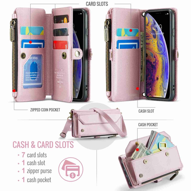 For iPhone XS / X CaseMe C36 Card Slots Zipper Wallet RFID Anti-theft Leather Phone Case(Pink) - More iPhone Cases by CaseMe | Online Shopping South Africa | PMC Jewellery | Buy Now Pay Later Mobicred