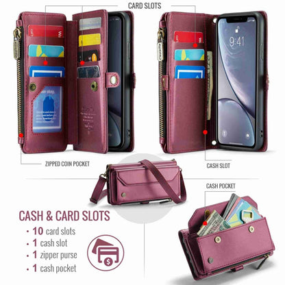 For iPhone XR CaseMe C36 Card Slots Zipper Wallet RFID Anti-theft Leather Phone Case(Wine Red) - More iPhone Cases by CaseMe | Online Shopping South Africa | PMC Jewellery | Buy Now Pay Later Mobicred