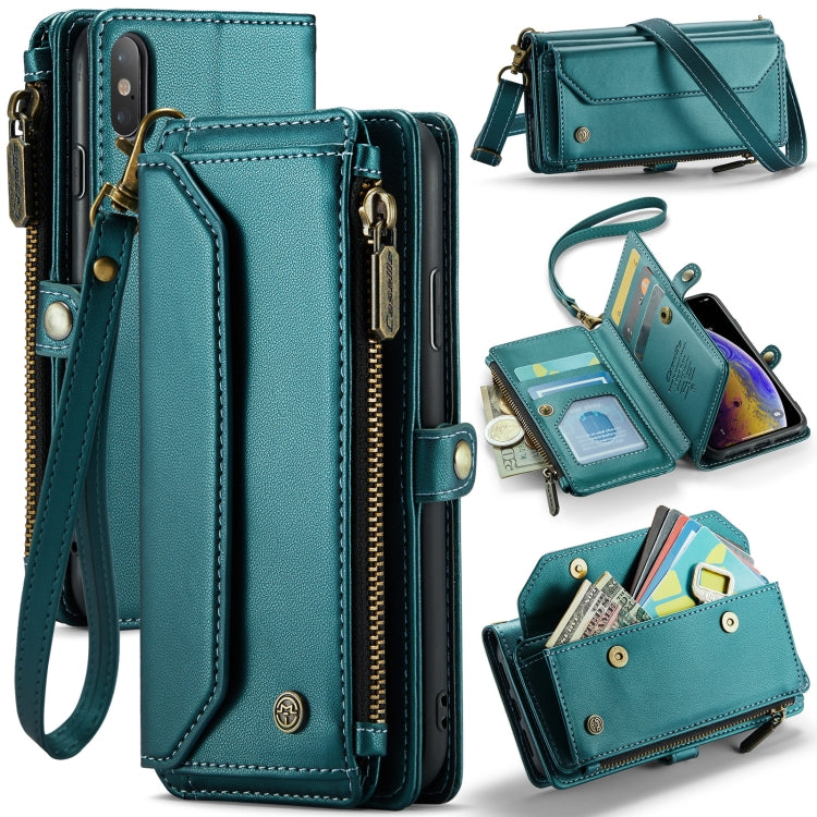 For iPhone XS Max CaseMe C36 Card Slots Zipper Wallet RFID Anti-theft Leather Phone Case(Blue-green) - More iPhone Cases by CaseMe | Online Shopping South Africa | PMC Jewellery | Buy Now Pay Later Mobicred