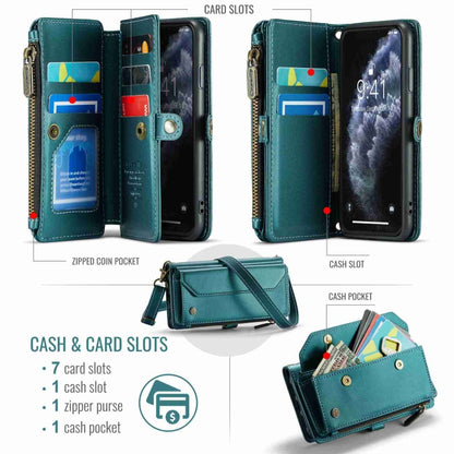 For iPhone 11 Pro CaseMe C36 Card Slots Zipper Wallet RFID Anti-theft Leather Phone Case(Blue-green) - iPhone 11 Pro Cases by CaseMe | Online Shopping South Africa | PMC Jewellery | Buy Now Pay Later Mobicred