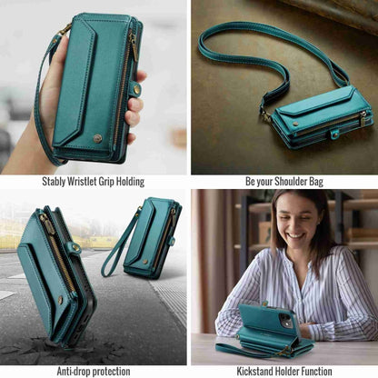 For iPhone 12 mini CaseMe C36 Card Slots Zipper Wallet RFID Anti-theft Leather Phone Case(Blue-green) - iPhone 12 mini Cases by CaseMe | Online Shopping South Africa | PMC Jewellery | Buy Now Pay Later Mobicred