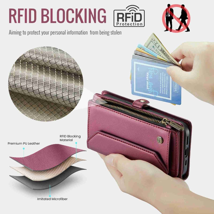 For iPhone 14 CaseMe C36 Card Slots Zipper Wallet RFID Anti-theft Leather Phone Case(Wine Red) - iPhone 14 Cases by CaseMe | Online Shopping South Africa | PMC Jewellery | Buy Now Pay Later Mobicred