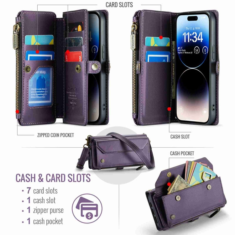 For iPhone 14 Pro CaseMe C36 Card Slots Zipper Wallet RFID Anti-theft Leather Phone Case(Purple) - iPhone 14 Pro Cases by CaseMe | Online Shopping South Africa | PMC Jewellery | Buy Now Pay Later Mobicred