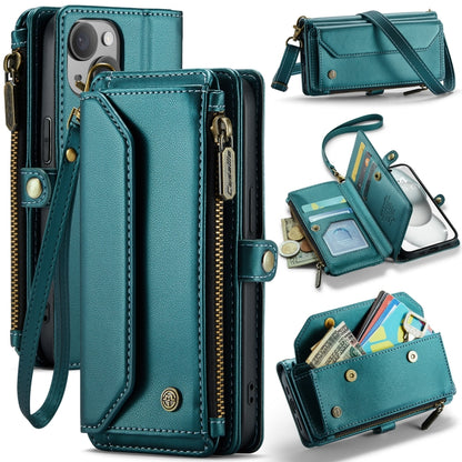 For iPhone 15 CaseMe C36 Card Slots Zipper Wallet RFID Anti-theft Leather Phone Case(Blue-green) - iPhone 15 Cases by CaseMe | Online Shopping South Africa | PMC Jewellery | Buy Now Pay Later Mobicred