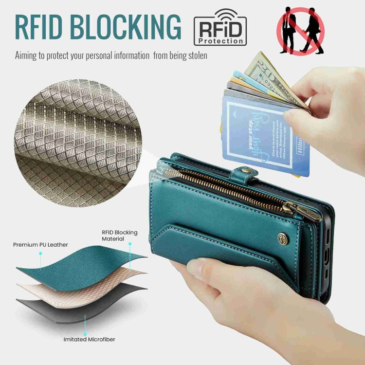 For iPhone 15 CaseMe C36 Card Slots Zipper Wallet RFID Anti-theft Leather Phone Case(Blue-green) - iPhone 15 Cases by CaseMe | Online Shopping South Africa | PMC Jewellery | Buy Now Pay Later Mobicred