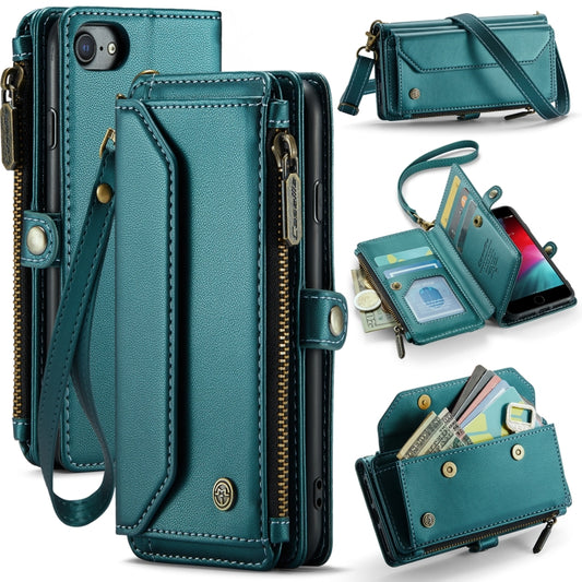 For iPhone 8 / 7 / 6 CaseMe C36 Card Slots Zipper Wallet RFID Anti-theft Leather Phone Case(Blue-green) - More iPhone Cases by CaseMe | Online Shopping South Africa | PMC Jewellery | Buy Now Pay Later Mobicred