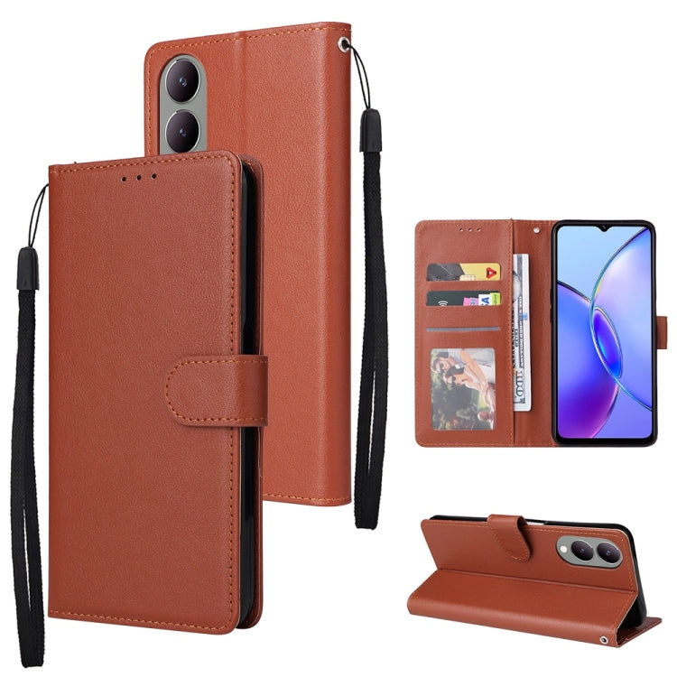 For vivo Y17s 4G Multifunctional Horizontal Flip Leather Phone Case with Three Card Slot(Brown) - vivo Cases by PMC Jewellery | Online Shopping South Africa | PMC Jewellery | Buy Now Pay Later Mobicred