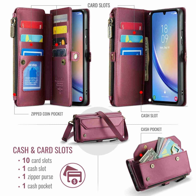 For Samsung Galaxy A34 5G CaseMe C36 Card Slots Zipper Wallet RFID Anti-theft Leather Phone Case(Wine Red) - Galaxy Phone Cases by CaseMe | Online Shopping South Africa | PMC Jewellery | Buy Now Pay Later Mobicred