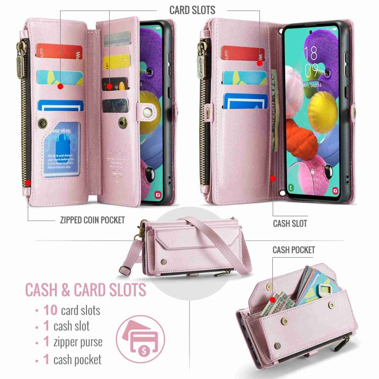 For Samsung Galaxy A51 4G CaseMe C36 Card Slots Zipper Wallet RFID Anti-theft Leather Phone Case(Pink) - Galaxy Phone Cases by CaseMe | Online Shopping South Africa | PMC Jewellery | Buy Now Pay Later Mobicred