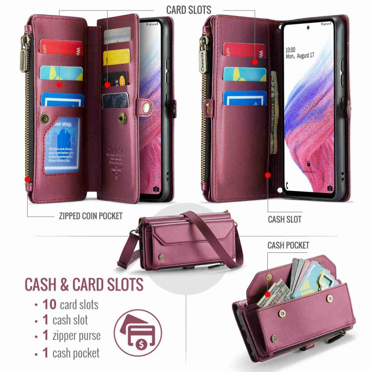 For Samsung Galaxy A53 5G CaseMe C36 Card Slots Zipper Wallet RFID Anti-theft Leather Phone Case(Wine Red) - Galaxy Phone Cases by CaseMe | Online Shopping South Africa | PMC Jewellery | Buy Now Pay Later Mobicred