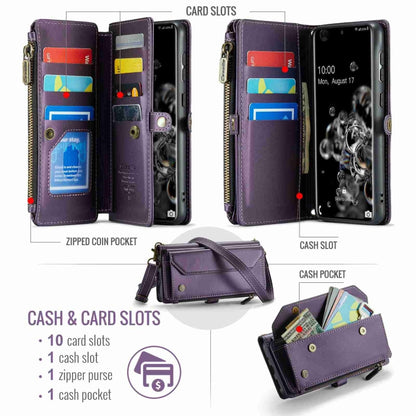 For Samsung Galaxy S20 Ultra CaseMe C36 Card Slots Zipper Wallet RFID Anti-theft Leather Phone Case(Purple) - Galaxy Phone Cases by CaseMe | Online Shopping South Africa | PMC Jewellery | Buy Now Pay Later Mobicred