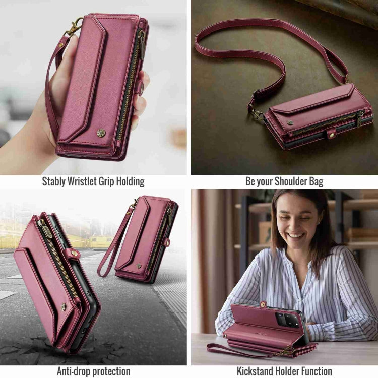 For Samsung Galaxy S20 Ultra CaseMe C36 Card Slots Zipper Wallet RFID Anti-theft Leather Phone Case(Wine Red) - Galaxy Phone Cases by CaseMe | Online Shopping South Africa | PMC Jewellery | Buy Now Pay Later Mobicred