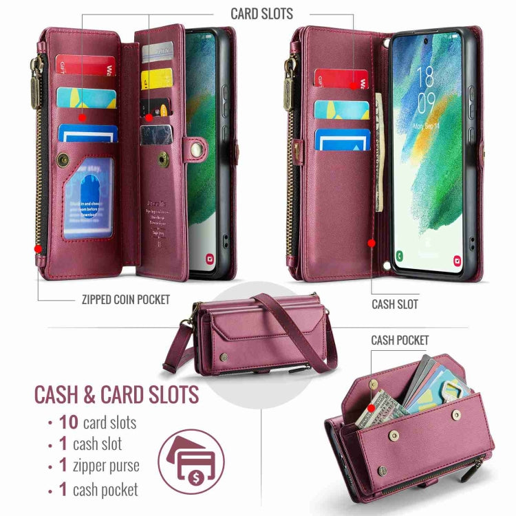 For Samsung Galaxy S21 FE 5G CaseMe C36 Card Slots Zipper Wallet RFID Anti-theft Leather Phone Case(Wine Red) - Galaxy Phone Cases by CaseMe | Online Shopping South Africa | PMC Jewellery | Buy Now Pay Later Mobicred