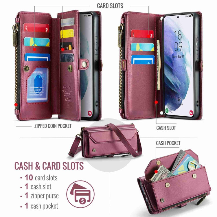 For Samsung Galaxy S21+ 5G CaseMe C36 Card Slots Zipper Wallet RFID Anti-theft Leather Phone Case(Wine Red) - Galaxy S21+ 5G Cases by CaseMe | Online Shopping South Africa | PMC Jewellery | Buy Now Pay Later Mobicred