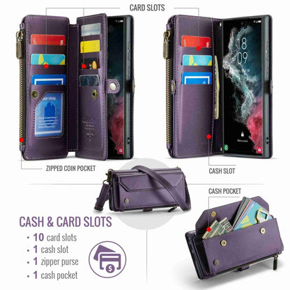 For Samsung Galaxy S22 Ultra 5G CaseMe C36 Card Slots Zipper Wallet RFID Anti-theft Leather Phone Case(Purple) - Galaxy S22 Ultra 5G Cases by CaseMe | Online Shopping South Africa | PMC Jewellery | Buy Now Pay Later Mobicred