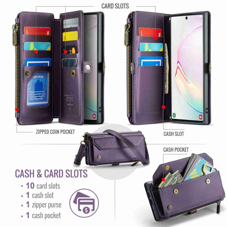 For Samsung Galaxy Note10+ CaseMe C36 Card Slots Zipper Wallet RFID Anti-theft Leather Phone Case(Purple) - Galaxy Phone Cases by CaseMe | Online Shopping South Africa | PMC Jewellery | Buy Now Pay Later Mobicred