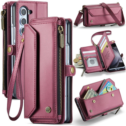 For Samsung Galaxy Z Fold5 CaseMe C36 Card Slots Zipper Wallet RFID Anti-theft Leather Phone Case(Wine Red) - Galaxy Z Fold5 Cases by CaseMe | Online Shopping South Africa | PMC Jewellery | Buy Now Pay Later Mobicred