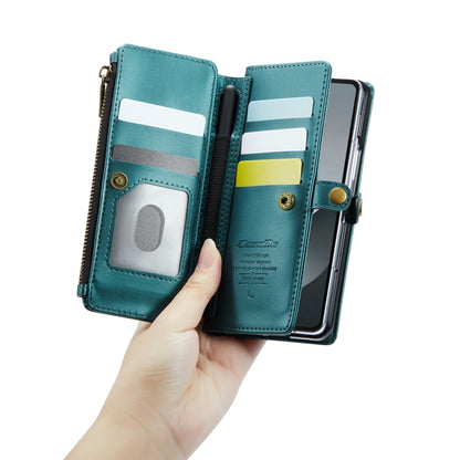 For Samsung Galaxy Z Fold6 5G CaseMe C36 Card Slots Zipper Wallet RFID Anti-theft Leather Phone Case(Blue-green) - Galaxy Z Fold6 5G Cases by CaseMe | Online Shopping South Africa | PMC Jewellery | Buy Now Pay Later Mobicred