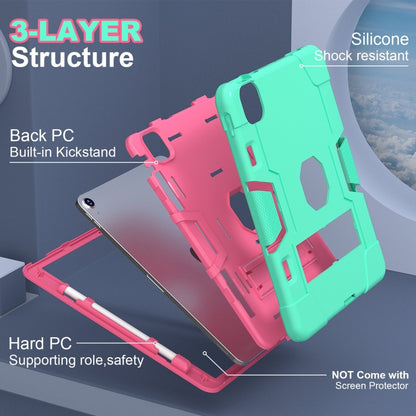 For iPad Air 11 2024 Contrast Color Silicone Acrylic PC Tablet Case with Holder(Mint Green Rose Red) - iPad Air 11 2024 Cases by PMC Jewellery | Online Shopping South Africa | PMC Jewellery | Buy Now Pay Later Mobicred