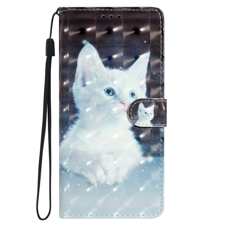 For Motorola Edge 2024 3D Pattern Leather Phone Case(White Cat) - Motorola Cases by PMC Jewellery | Online Shopping South Africa | PMC Jewellery | Buy Now Pay Later Mobicred