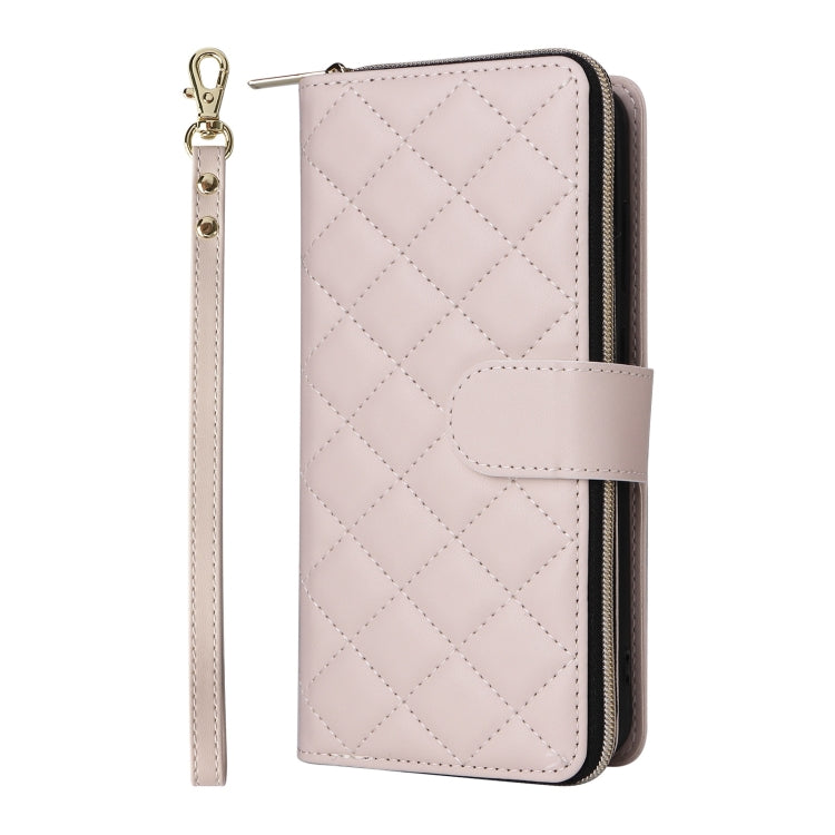 For Samsung Galaxy S25+ 5G Crossbody Rhombic Zipper Tower Buckle Leather Phone Case with Lanyard(Beige) - Galaxy S25+ 5G Cases by PMC Jewellery | Online Shopping South Africa | PMC Jewellery | Buy Now Pay Later Mobicred