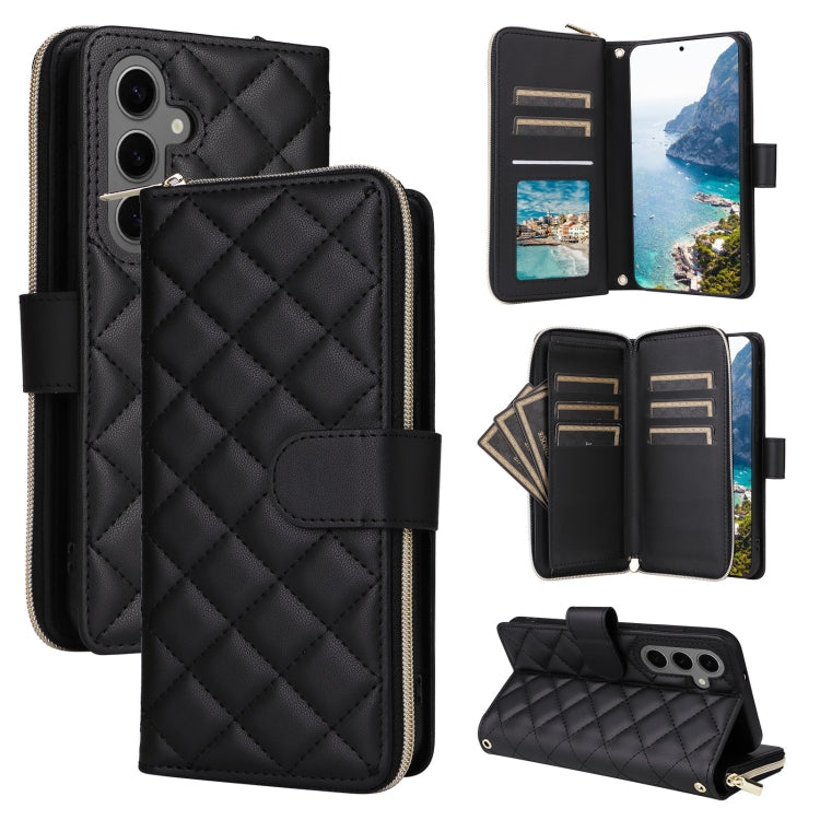 For Samsung Galaxy S25+ 5G Crossbody Rhombic Zipper Tower Buckle Leather Phone Case with Lanyard(Black) - Galaxy S25+ 5G Cases by PMC Jewellery | Online Shopping South Africa | PMC Jewellery | Buy Now Pay Later Mobicred