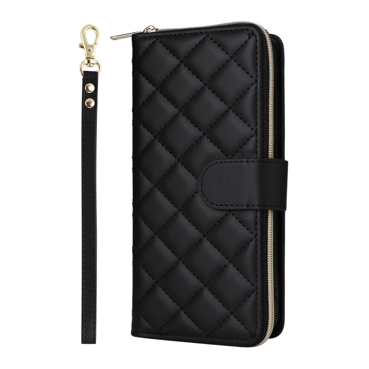 For Samsung Galaxy S25+ 5G Crossbody Rhombic Zipper Tower Buckle Leather Phone Case with Lanyard(Black) - Galaxy S25+ 5G Cases by PMC Jewellery | Online Shopping South Africa | PMC Jewellery | Buy Now Pay Later Mobicred