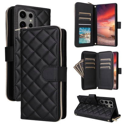 For Samsung Galaxy S25 Ultra 5G Crossbody Rhombic Zipper Tower Buckle Leather Phone Case with Lanyard(Black) - Galaxy S25 Ultra 5G Cases by PMC Jewellery | Online Shopping South Africa | PMC Jewellery | Buy Now Pay Later Mobicred