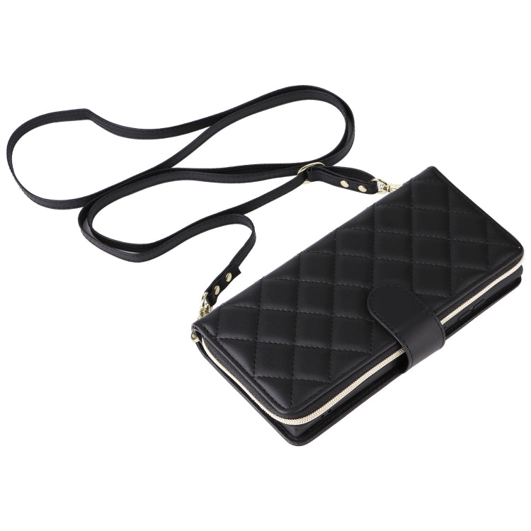 For Samsung Galaxy S25 Ultra 5G Crossbody Rhombic Zipper Tower Buckle Leather Phone Case with Lanyard(Black) - Galaxy S25 Ultra 5G Cases by PMC Jewellery | Online Shopping South Africa | PMC Jewellery | Buy Now Pay Later Mobicred