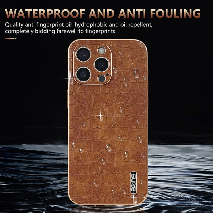 For iPhone 16 Pro Max AZNS Electroplated Frame Crocodile Texture Full Coverage Phone Case(White) - iPhone 16 Pro Max Cases by AZNS | Online Shopping South Africa | PMC Jewellery | Buy Now Pay Later Mobicred