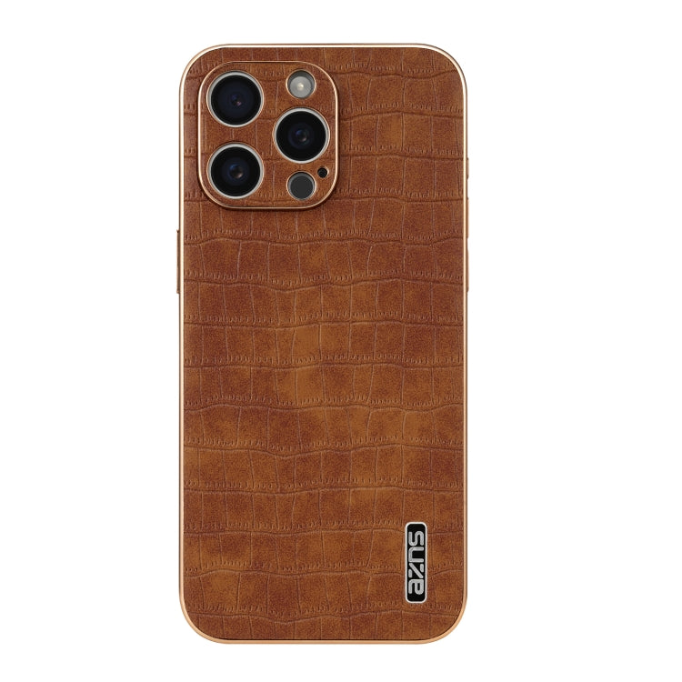 For iPhone 16 Pro AZNS Electroplated Frame Crocodile Texture Full Coverage Phone Case(Brown) - iPhone 16 Pro Cases by AZNS | Online Shopping South Africa | PMC Jewellery | Buy Now Pay Later Mobicred