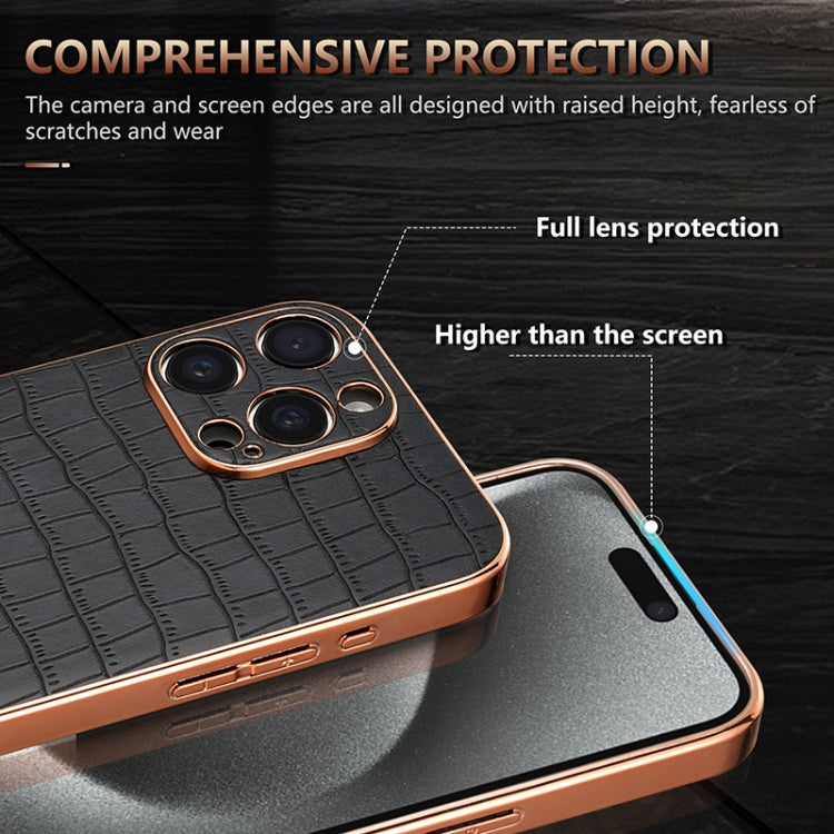 For iPhone 16 Pro AZNS Electroplated Frame Crocodile Texture Full Coverage Phone Case(Green) - free shipping - PMC Jewellery - Order now!