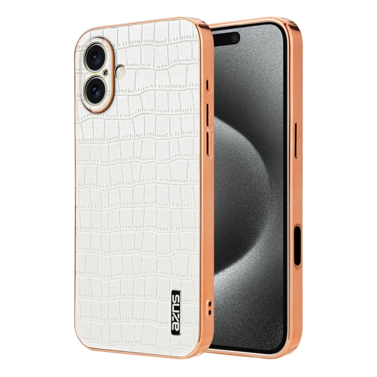 For iPhone 16 Plus AZNS Electroplated Frame Crocodile Texture Full Coverage Phone Case(White) - iPhone 16 Plus Cases by AZNS | Online Shopping South Africa | PMC TechLife | Buy Now Pay Later Mobicred