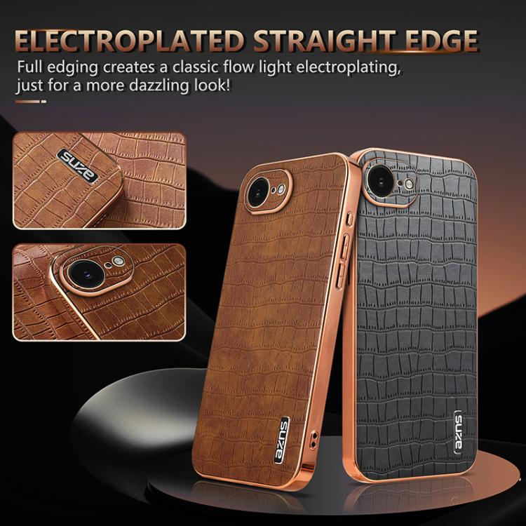 For iPhone 16e AZNS Electroplated Frame Crocodile Texture Full Coverage Phone Case(Blue) - free shipping - PMc TechLife - Order now!