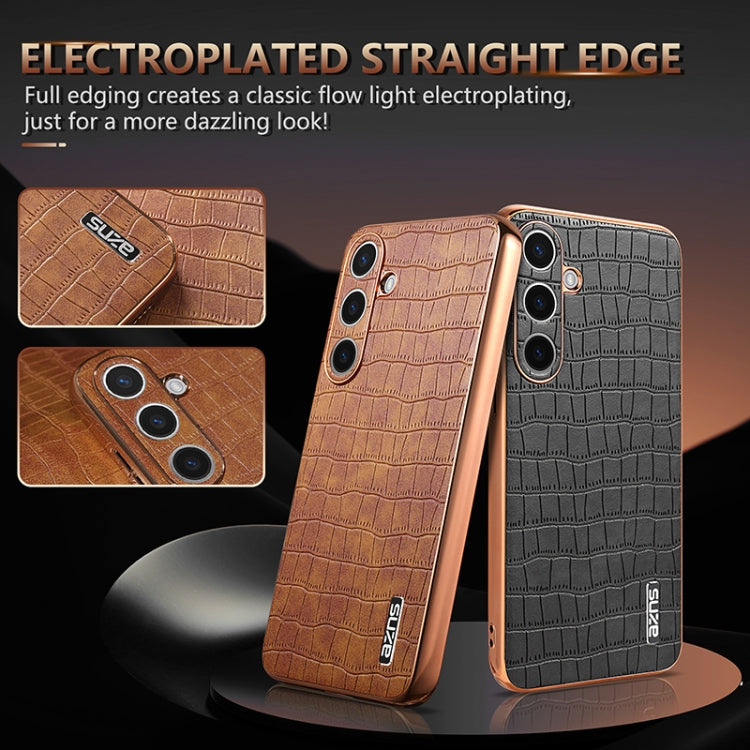 For Samsung Galaxy S24+ 5G AZNS Electroplated Frame Crocodile Texture Full Coverage Phone Case(Brown) - free shipping - PMC Jewellery - Order now!