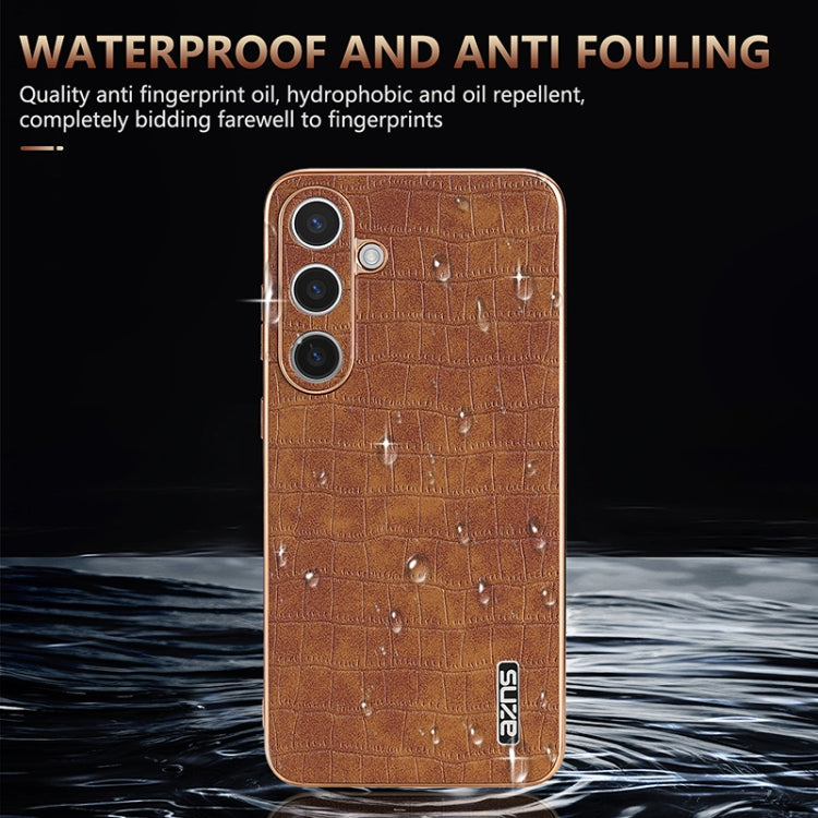For Samsung Galaxy S24+ 5G AZNS Electroplated Frame Crocodile Texture Full Coverage Phone Case(Brown) - free shipping - PMC Jewellery - Order now!