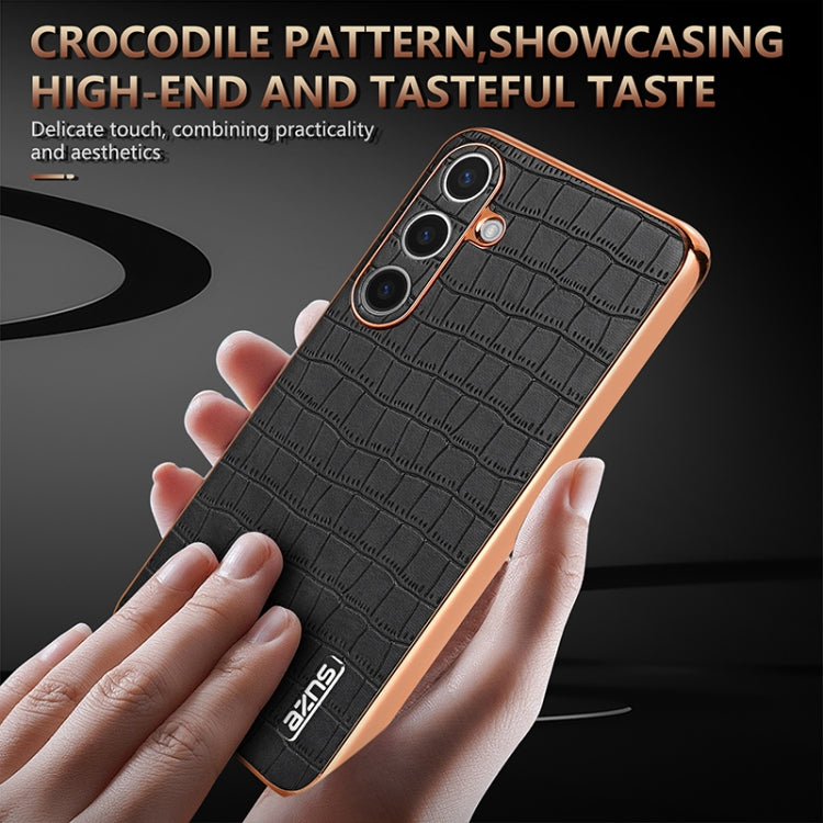 For Samsung Galaxy S24+ 5G AZNS Electroplated Frame Crocodile Texture Full Coverage Phone Case(Brown) - free shipping - PMC Jewellery - Order now!