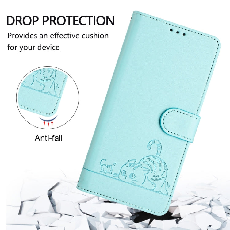 For Blackview A52 Cat Rat Embossed Pattern RFID Leather Phone Case with Lanyard(Mint Green) - More Brand by PMC Jewellery | Online Shopping South Africa | PMC Jewellery | Buy Now Pay Later Mobicred