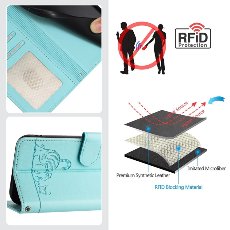 For Blackview A52 Cat Rat Embossed Pattern RFID Leather Phone Case with Lanyard(Mint Green) - free shipping - PMC TechLife - Order now!