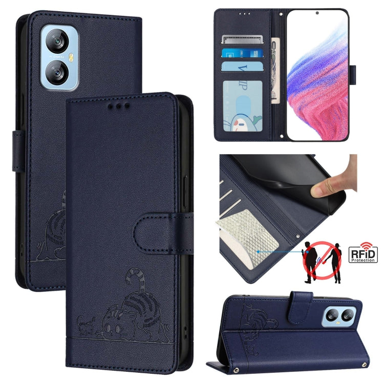 For Blackview A52 Cat Rat Embossed Pattern RFID Leather Phone Case with Lanyard(Blue) - More Brand by PMC TechLife | Online Shopping South Africa | PMC TechLife | Buy Now Pay Later Mobicred