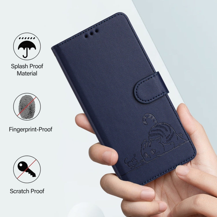 For Blackview A52 Cat Rat Embossed Pattern RFID Leather Phone Case with Lanyard(Blue) - More Brand by PMC TechLife | Online Shopping South Africa | PMC TechLife | Buy Now Pay Later Mobicred