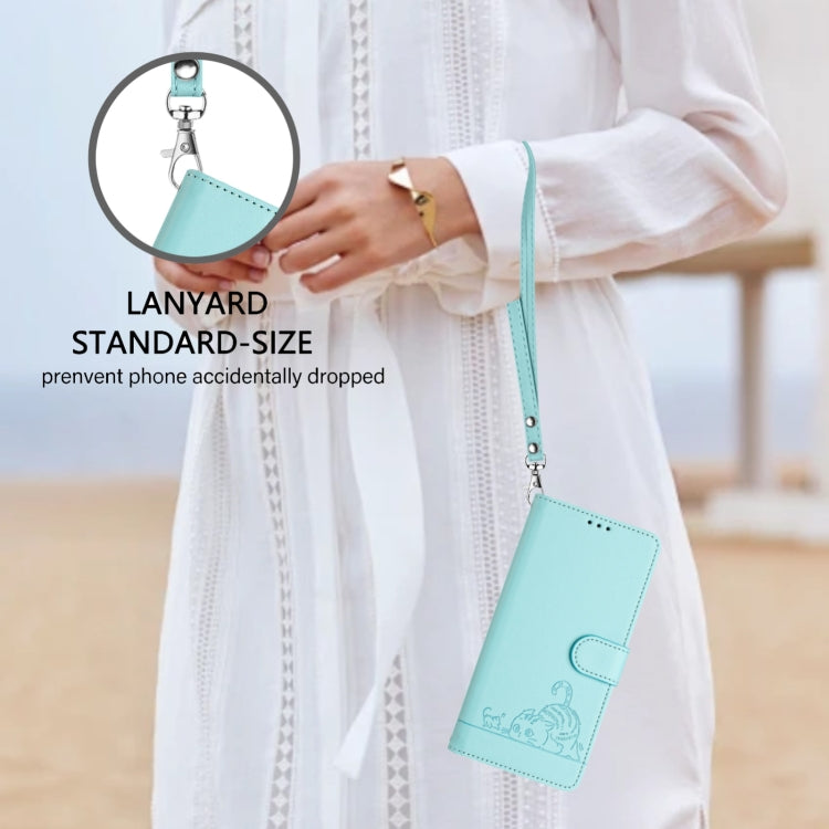 For Blackview A53 Cat Rat Embossed Pattern RFID Leather Phone Case with Lanyard(Mint Green) - More Brand by PMC TechLife | Online Shopping South Africa | PMC TechLife | Buy Now Pay Later Mobicred