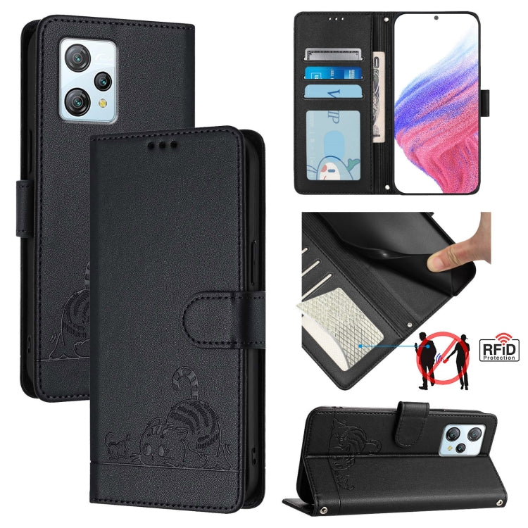 For Blackview A53 Cat Rat Embossed Pattern RFID Leather Phone Case with Lanyard(Black) - More Brand by PMC Jewellery | Online Shopping South Africa | PMC Jewellery | Buy Now Pay Later Mobicred